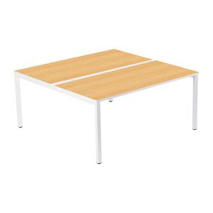 Teambureau voor twee personen, breedte 1600 mm, diepte 800 / 1660 mm, wit/beukenhout