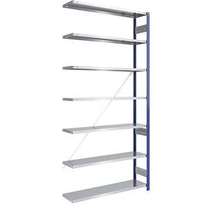 EUROKRAFTpro Magazijn-inhaakstelling, stellingstaander blauw, legbord verzinkt, h x b = 3000 x 1300 mm, aanbouwstelling, diepte 400 mm