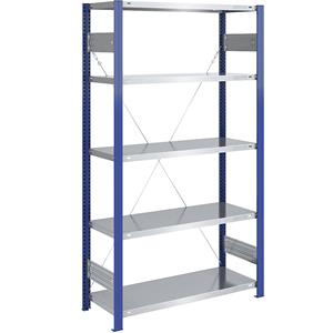 EUROKRAFTpro Magazijn-inhaakstelling, stellingstaander blauw, legbord verzinkt, h x b = 2000 x 1000 mm, basisstelling, diepte 500 mm