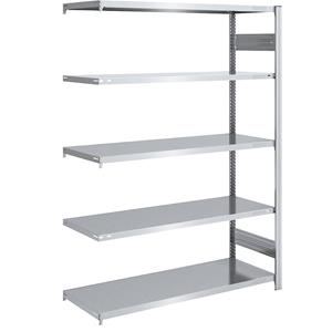 EUROKRAFTpro Magazijn inhaakstelling, verzinkt, h x b = 2000 x 1300 mm, met 5 stalen legborden, aanbouwstelling, vakdraagvermogen 240 kg, diepte 600 mm