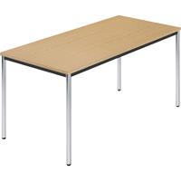 Rechtecktisch, Rundrohr verchromt BxT 1500 x 800 mm Buche natur