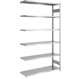 EUROKRAFTpro Magazijn inhaakstelling, verzinkt, h x b = 2500 x 1300 mm, met 6 stalen legborden, aanbouwstelling, vakdraagvermogen 185 kg, diepte 500 mm