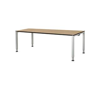 mauser Rechthoekige tafel, voetvorm van vierkante buis, h x b x d = 650 - 850 x 2000 x 900 mm, blad met massieve kern, blad ahornhoutdecor, onderstel aluminiumkleurig