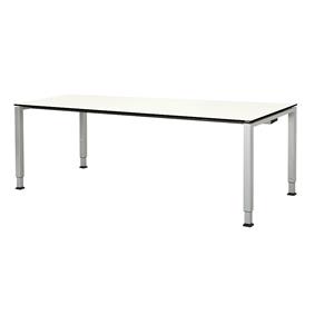 mauser Rechthoekige tafel, voetvorm van vierkante buis, h x b x d = 650 - 850 x 2000 x 900 mm, blad met massieve kern, blad wit, onderstel aluminiumkleurig