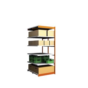 hofe Robuuste inhaakstelling, dubbelzijdig, stellinghoogte 2500 mm, oranje / verzinkt, legbordbreedte 1025 mm, aanbouwstelling, breedte x diepte = 1025 x 600 mm