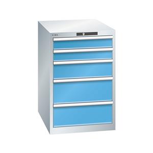 Lista Schubladenschrank, 5 Schubladen BxTxH 564 x 724 x 850 mm lichtgrau / lichtblau