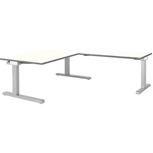 mauser Bureau, geschakeld, b x d = 1600 x 900 mm, hoekaanzet rechts (breedte 1200 mm), blad wit, onderstel blank aluminiumkleurig