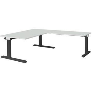 mauser Bureau, geschakeld, b x d = 1600 x 900 mm, hoekaanzet rechts (breedte 1200 mm), blad lichtgrijs, onderstel antracietgrijs