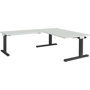 mauser Bureau, geschakeld, b x d = 1600 x 900 mm, hoekaanzet links (breedte 1200 mm), blad lichtgrijs, onderstel antracietgrijs