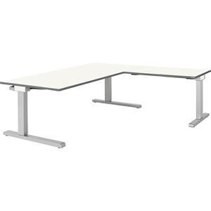 mauser Bureau, geschakeld, b x d = 1800 x 900 mm, hoekaanzet rechts (breedte 1000 mm), blad wit, onderstel blank aluminiumkleurig