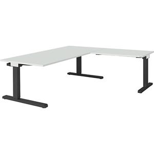 mauser Bureau, geschakeld, b x d = 1800 x 900 mm, hoekaanzet rechts (breedte 1000 mm), blad lichtgrijs, onderstel antracietgrijs