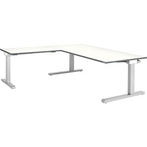 mauser Bureau, geschakeld, b x d = 1800 x 900 mm, hoekaanzet links (breedte 1000 mm), blad wit, onderstel blank aluminiumkleurig