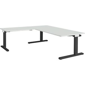 mauser Bureau, geschakeld, b x d = 1800 x 900 mm, hoekaanzet links (breedte 1000 mm), blad lichtgrijs, onderstel antracietgrijs