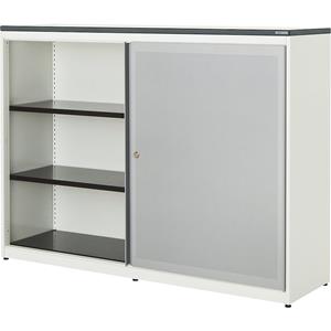 mauser Schuifdeurkast, akoestisch effect, kunststof blad, h x b x d = 1180 x 1600 x 432 mm, 2 x 2 legborden, zuiver wit / blank aluminiumkleurig / wit