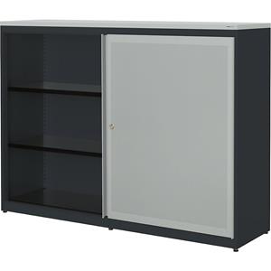 mauser Schuifdeurkast, akoestisch effect, kunststof blad, h x b x d = 1180 x 1600 x 432 mm, 2 x 2 legborden, antracietgrijs / lichtgrijs / lichtgrijs