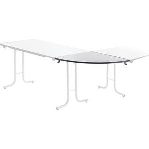 Aanbouwtafel bij inklapbare tafel, bladvorm kwartcirkel, 700 x 700 mm, frame aluminiumkleurig, blad lichtgrijs