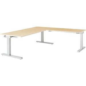 mauser Bureau, geschakeld, b x d = 1800 x 800 mm, hoekaanzet rechts (breedte 1200 mm), blad ahornhoutdecor, onderstel blank aluminiumkleurig