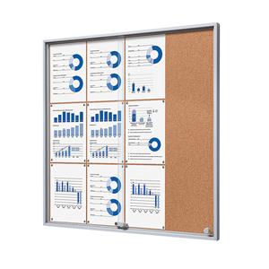 EUROKRAFTpro Vitrinekast met schuifdeuren, uitwendige afmetingen b x h x d = 906 x 947 x 50 mm, kurk achterwand