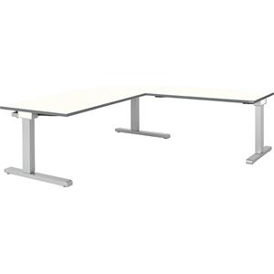 mauser Bureau, geschakeld, b x d = 1800 x 800 mm, hoekaanzet rechts (breedte 1200 mm), blad wit, onderstel blank aluminiumkleurig