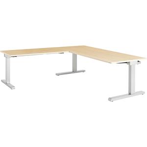 mauser Bureau, geschakeld, b x d = 1800 x 800 mm, hoekaanzet links (breedte 1200 mm), blad ahornhoutdecor, onderstel blank aluminiumkleurig
