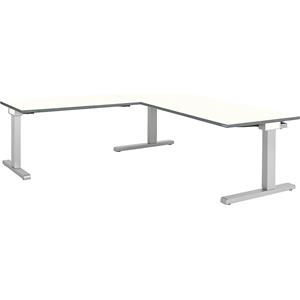 mauser Bureau, geschakeld, b x d = 1800 x 800 mm, hoekaanzet links (breedte 1200 mm), blad wit, onderstel blank aluminiumkleurig