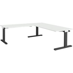 mauser Bureau, geschakeld, b x d = 1800 x 800 mm, hoekaanzet links (breedte 1200 mm), blad lichtgrijs, onderstel antracietgrijs