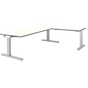 mauser Bureau, geschakeld, b x d = 2000 x 800 mm, hoekaanzet rechts (breedte 1000 mm), blad wit, onderstel blank aluminiumkleurig