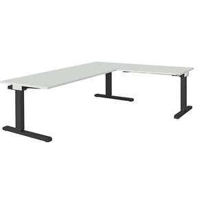 mauser Bureau, geschakeld, b x d = 2000 x 800 mm, hoekaanzet rechts (breedte 1000 mm), blad lichtgrijs, onderstel antracietgrijs