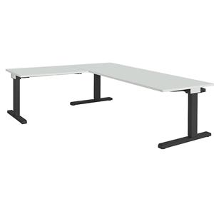 mauser Bureau, geschakeld, b x d = 2000 x 800 mm, hoekaanzet links (breedte 1000 mm), blad lichtgrijs, onderstel antracietgrijs