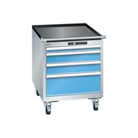 Lista Schubladenschrank, Breite 564 mm, fahrbar 4 Schubladen, HxT 723 x 725 mm lichtgrau / lichtblau