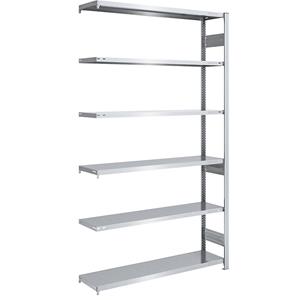 EUROKRAFTpro Magazijn inhaakstelling, verzinkt, h x b = 2500 x 1300 mm, met 6 stalen legborden, aanbouwstelling, vakdraagvermogen 215 kg, diepte 400 mm