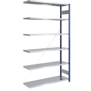 EUROKRAFTpro Magazijn-inhaakstelling, stellingstaander blauw, legbord verzinkt, h x b = 2500 x 1300 mm, aanbouwstelling, diepte 500 mm
