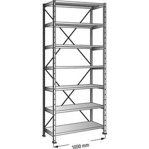 Inhaakstelling, verzinkt, 7 legborden, hoogte 3000 mm, legbordbreedte 1000 mm, diepte 400 mm, basisstelling