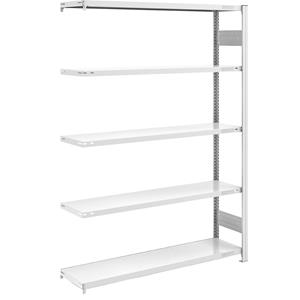 EUROKRAFTpro Magazijn inhaakstelling, grijs, h x b = 2000 x 1300 mm, met 5 stalen legborden, aanbouwstelling, vakdraagvermogen 180 kg, diepte 400 mm