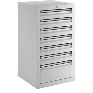 Ladekast, h x b x d = 900 x 500 x 500 mm, 6 laden 100 mm, 1 lade 200 mm hoog, laden en kastframe lichtgrijs
