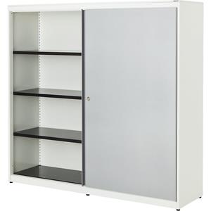 mauser Schuifdeurkast, h x b x d = 1516 x 1600 x 432 mm, stalen blad, 3 x 2 legborden, zuiver wit / blank aluminiumkleurig / zuiver wit