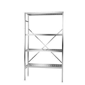 Roestvast stalen inhaakstelling, 4 geperforeerde legborden, legbord, breedte x diepte = 940 x 440 mm, basisstelling