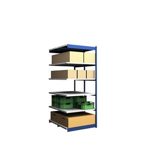 hofe Robuuste inhaakstelling, dubbelzijdig, stellinghoogte 2500 mm, blauw / verzinkt, legbordbreedte 1025 mm, aanbouwstelling, breedte x diepte = 1025 x 600 mm