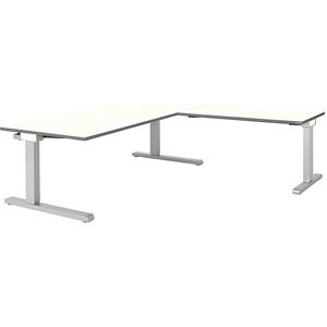 mauser Bureau, geschakeld, b x d = 1800 x 900 mm, hoekaanzet rechts (breedte 1200 mm), blad wit, onderstel blank aluminiumkleurig