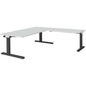 mauser Bureau, geschakeld, b x d = 1800 x 900 mm, hoekaanzet rechts (breedte 1200 mm), blad lichtgrijs, onderstel antracietgrijs