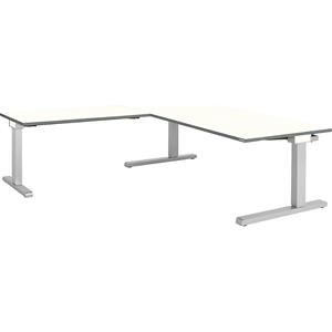mauser Bureau, geschakeld, b x d = 1800 x 900 mm, hoekaanzet links (breedte 1200 mm), blad wit, onderstel blank aluminiumkleurig