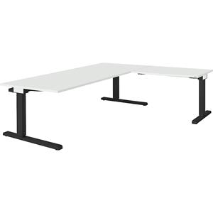 mauser Bureau, geschakeld, b x d = 2000 x 900 mm, hoekaanzet rechts (breedte 1000 mm), blad lichtgrijs, onderstel antracietgrijs