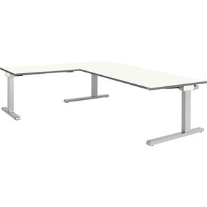 mauser Bureau, geschakeld, b x d = 2000 x 900 mm, hoekaanzet links (breedte 1000 mm), blad wit, onderstel blank aluminiumkleurig
