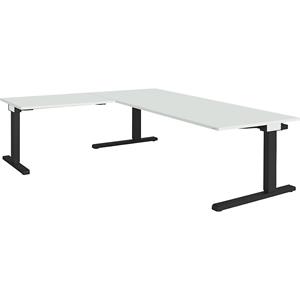 mauser Bureau, geschakeld, b x d = 2000 x 900 mm, hoekaanzet links (breedte 1000 mm), blad lichtgrijs, onderstel antracietgrijs
