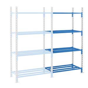 Inhaakstelling met buizenlegborden, stellinghoogte 1996 mm, legbordbreedte 1210 mm, aanbouwstelling, legborddiepte 995 mm