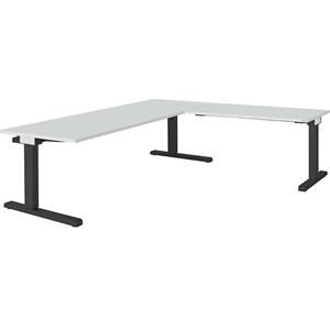 mauser Bureau, geschakeld, b x d = 2000 x 800 mm, hoekaanzet rechts (breedte 1200 mm), blad lichtgrijs, onderstel antracietgrijs