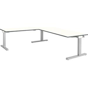 mauser Bureau, geschakeld, b x d = 2000 x 800 mm, hoekaanzet links (breedte 1200 mm), blad wit, onderstel blank aluminiumkleurig