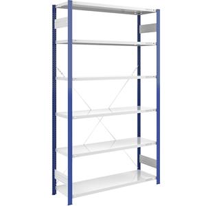 EUROKRAFTpro Magazijn-inhaakstelling, stellingstaander blauw, h x b = 2500 x 1300 mm, legbord lichtgrijs, basisstelling, diepte 500 mm