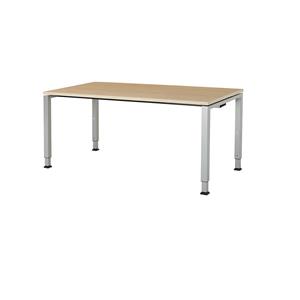 mauser Rechthoekige tafel, voetvorm van vierkante buis, h x b x d = 650 - 850 x 1600 x 800 mm, tafelblad kunststof gecoat, blad ahornhoutdecor, onderstel aluminiumkleurig