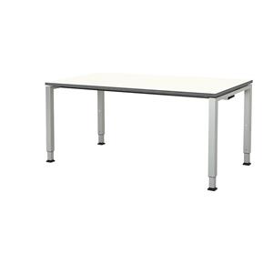 mauser Rechthoekige tafel, voetvorm van vierkante buis, h x b x d = 650 - 850 x 1600 x 800 mm, tafelblad kunststof gecoat, blad wit, onderstel aluminiumkleurig